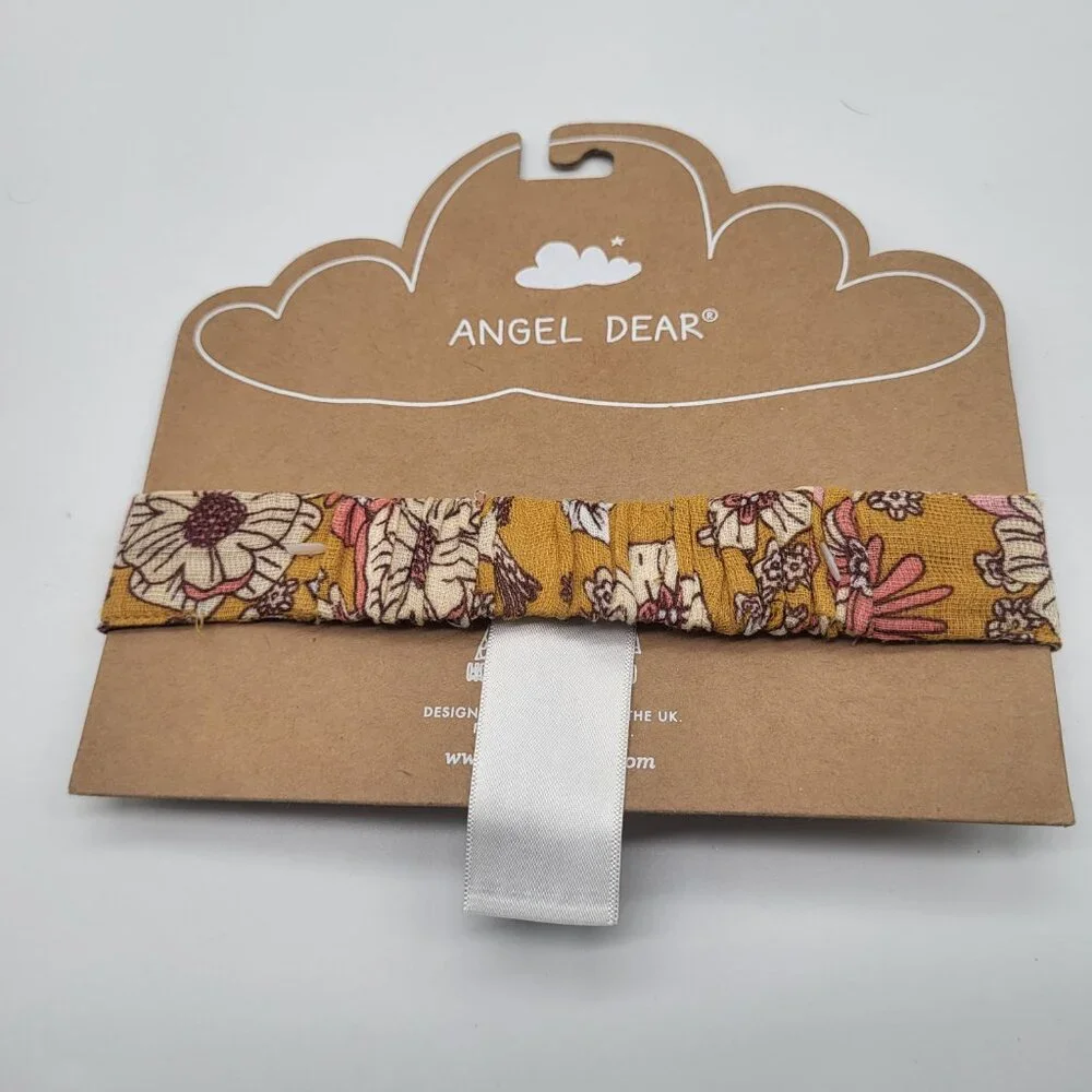 Angel Dear Cotton Muslin Headband Mustard Gold with Flowers Boho 0-12 Months
